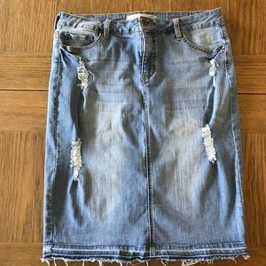 Distressed denim skirt